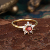 Natural Garnet Engagement Ring | Floral Garnet Cluster Setting